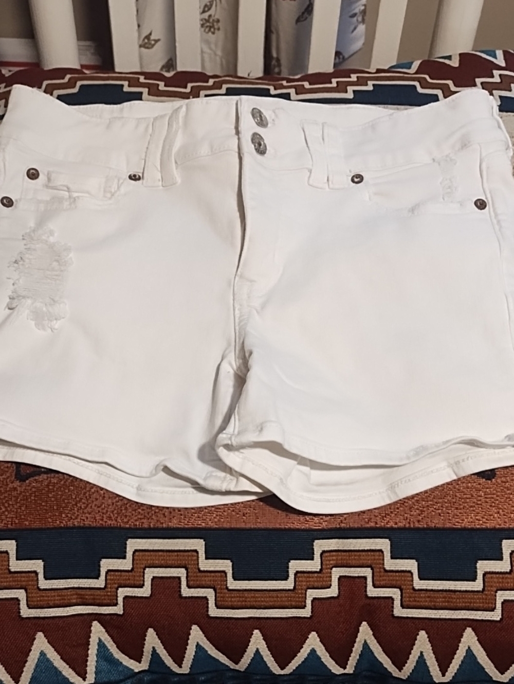 American Eagle Outfitters White Distressed Denim Shorts